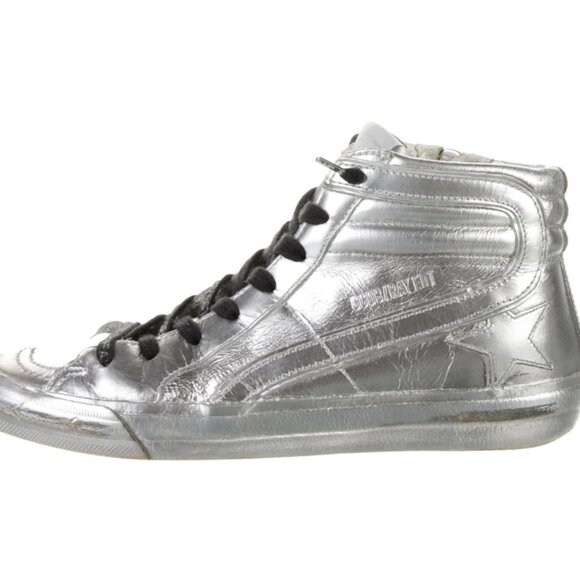 GOLDEN GOOSE Metallic 'Slides' Hightop Sneakers
